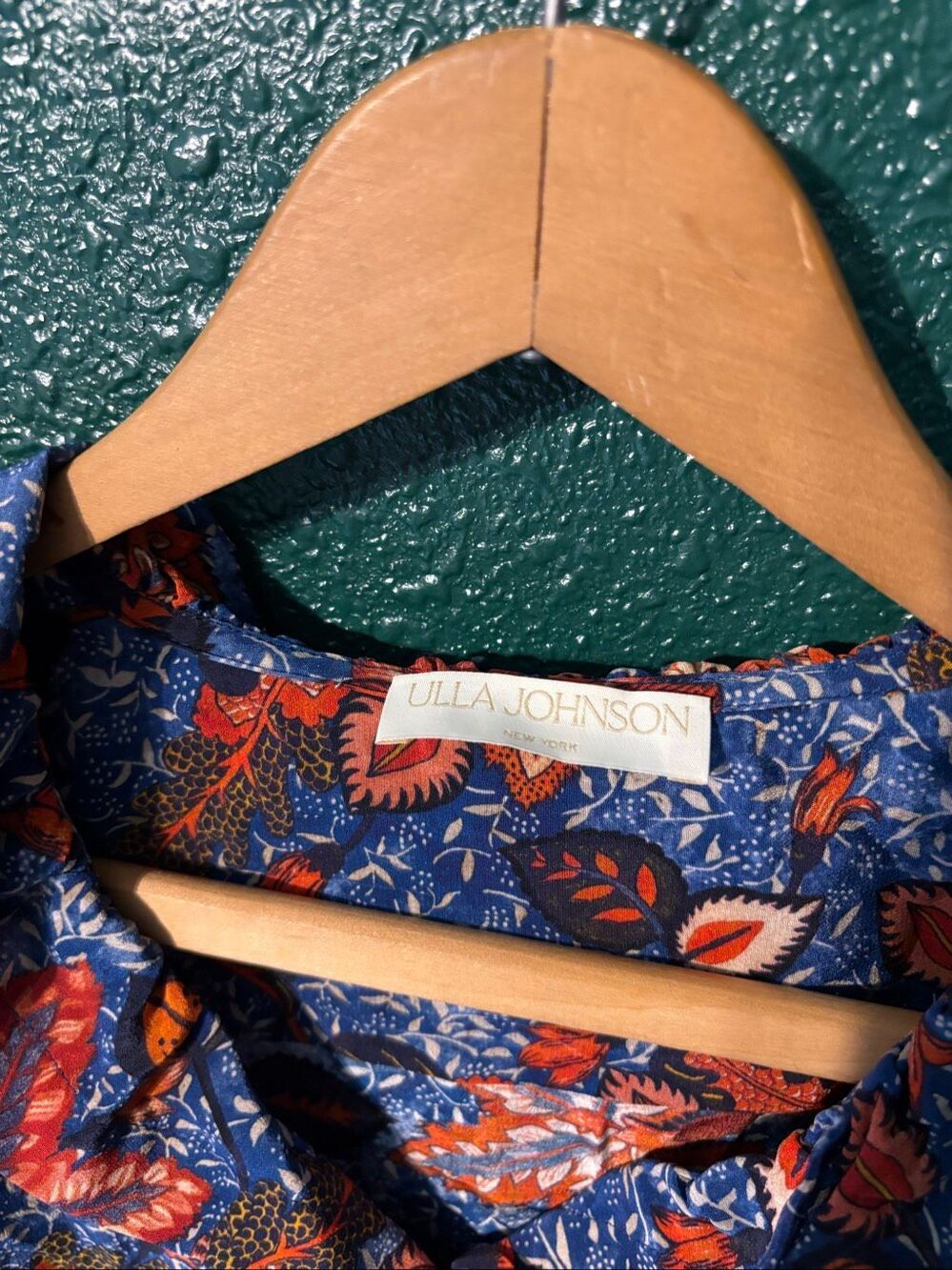 Ulla Johnson Ivette Ruffled Button-Up Blouse Blue/Red Floral Print Silk Size 6 - Picture 2 of 3